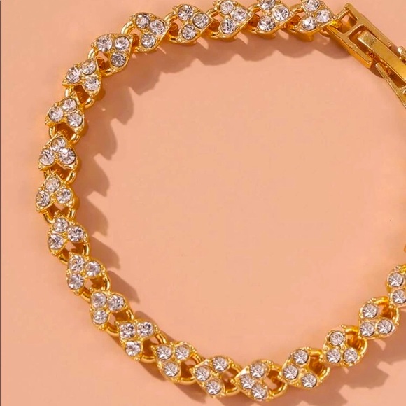 Gold Swarovski Elements Heart Tennis Bracelet - Picture 1 of 6